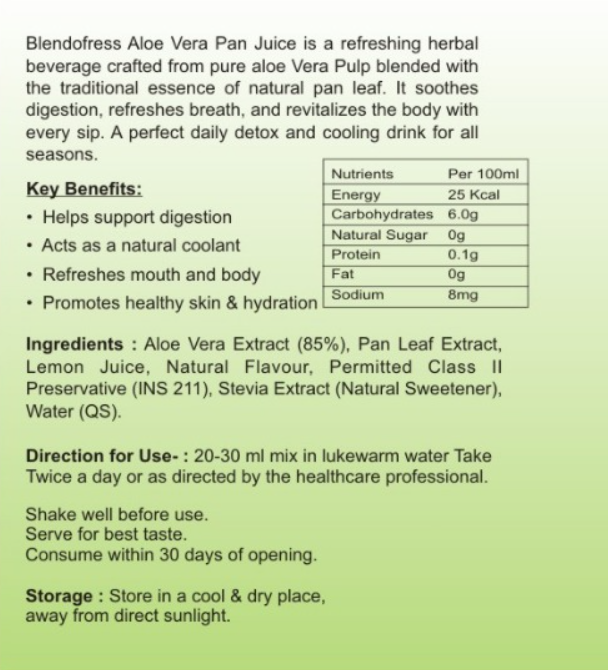 ALOE VERA PAN JUICE  | 100% VEGETERIAN